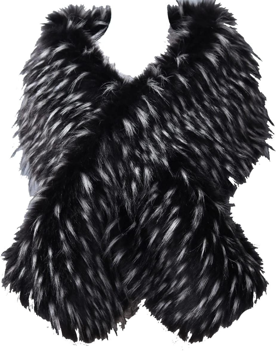 Helan Women's Faux Fur Warm Luxury Cape Coat Cloak Shawl Fur Wrap Bridal Stoles Wedding Fur Collar Shawl