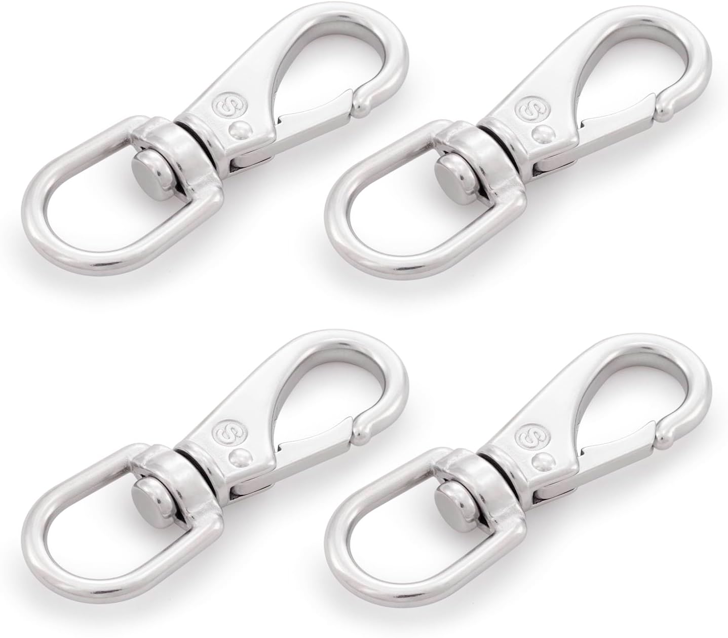 SHONAN Stainless Steel Swivel Eye Snap Hook- 4-Pack (3-1/2 inch) Flag Pole Clips, Scuba Diving Clips Spring Hooks for Dog leashes, Keychains, Boat Anchor Ropes, Bird Feeders, Pet Chains