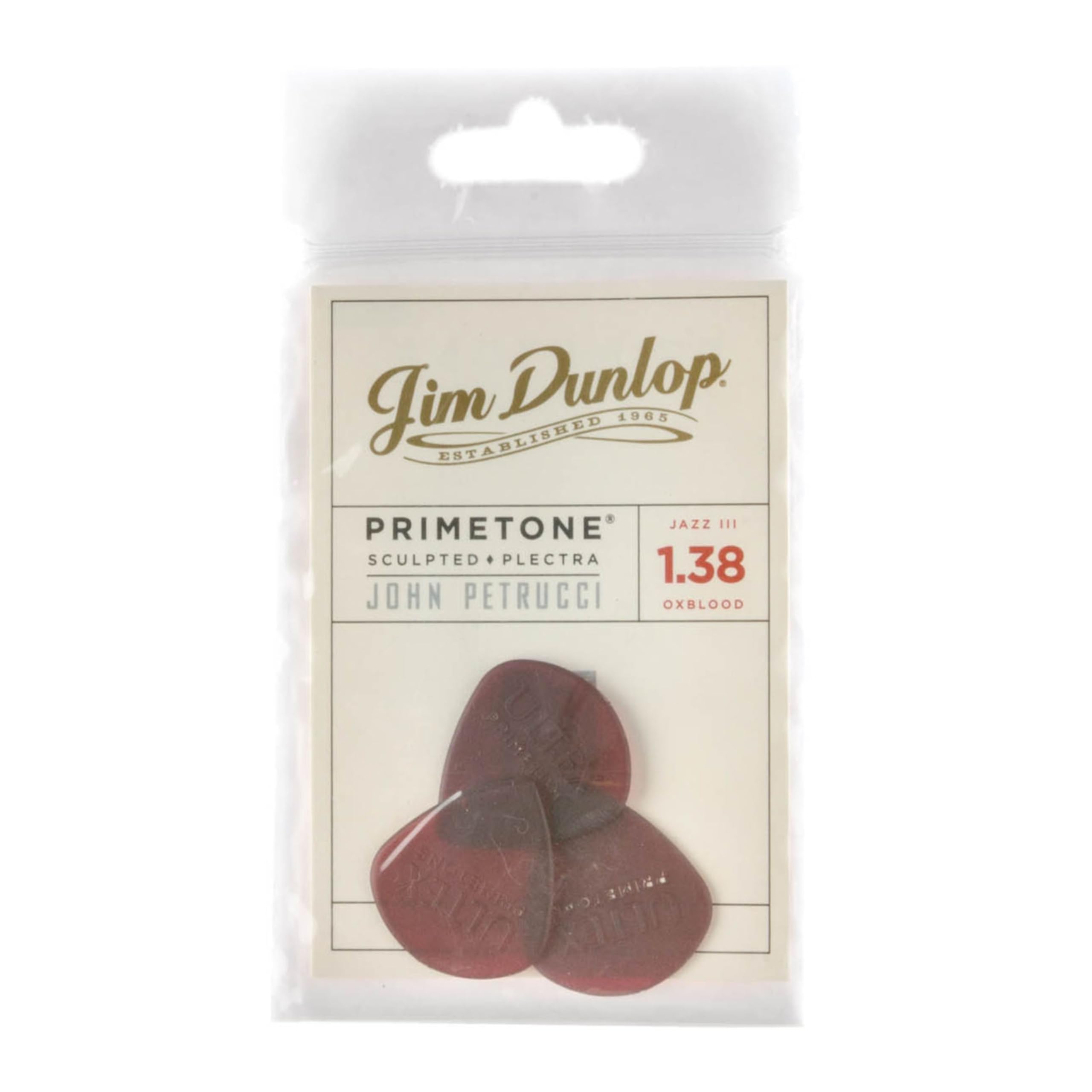 Dunlop Médiators Jim 1,38mm John Petrucci Primetone Jazz III rouge 1,38mm sachet de 3