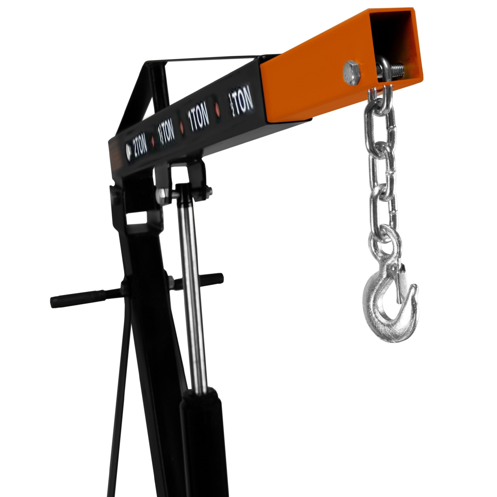Grúa de Motor Capacidad 2 Toneladas 2000kg con Manilla de Bomba Hidráulica, Patas Plegables | 6 Ruedas + 4 Posiciones de Brazo, Elevadora Jack Soporte, Gancho de Cadena, para Taller, Garaje
