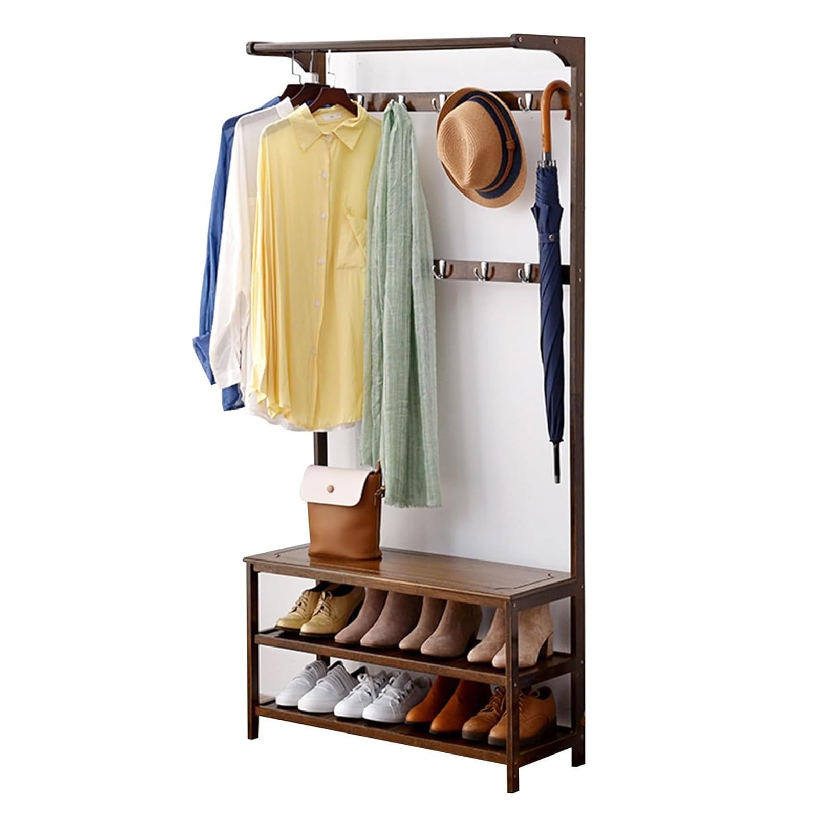 Porte-manteau marron élégant en bois véritable pour un vestiaire durable