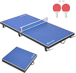 RAYKEEP Mini mesa de tênis de mesa dobrável, mesa de jogo de pingue-pongue portátil de 122 cm para uso interno e externo, conjunto de mesa de tênis de mesa com rede, 2 pás, 2 bolas, sem montagem