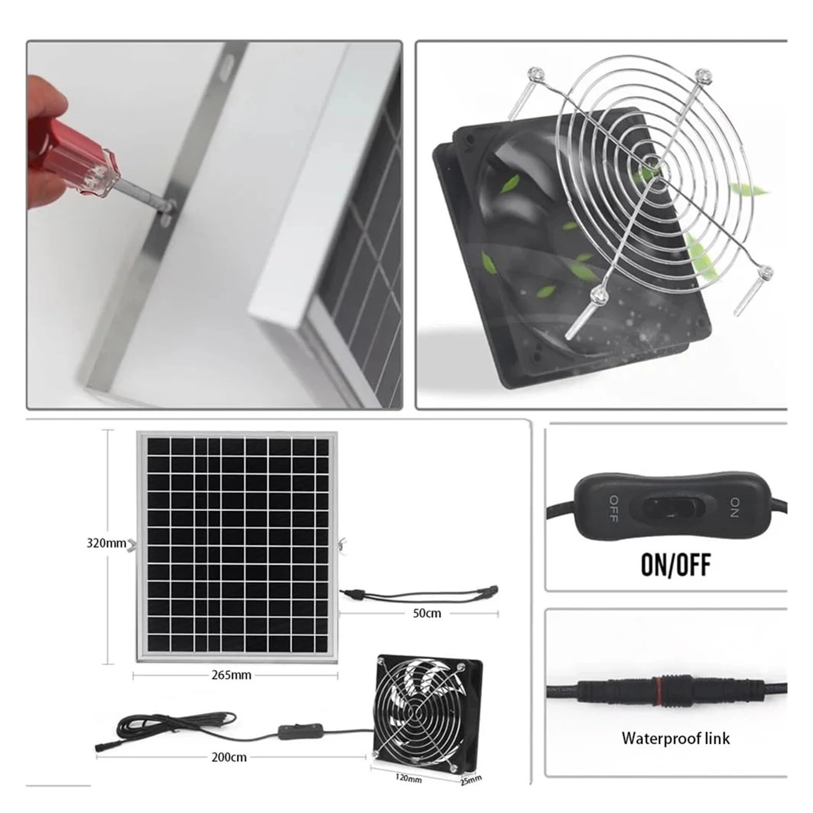 Zestaw Solarny Z Dwoma Wentylatorami, Wentylator Panelem Słonecznym 15 W, Elastyczna Instalacja, Bezbateryjna Żywica Epoksydowa, Stopień Wodoodporności IP65 Konwersja Silnego Wiatru