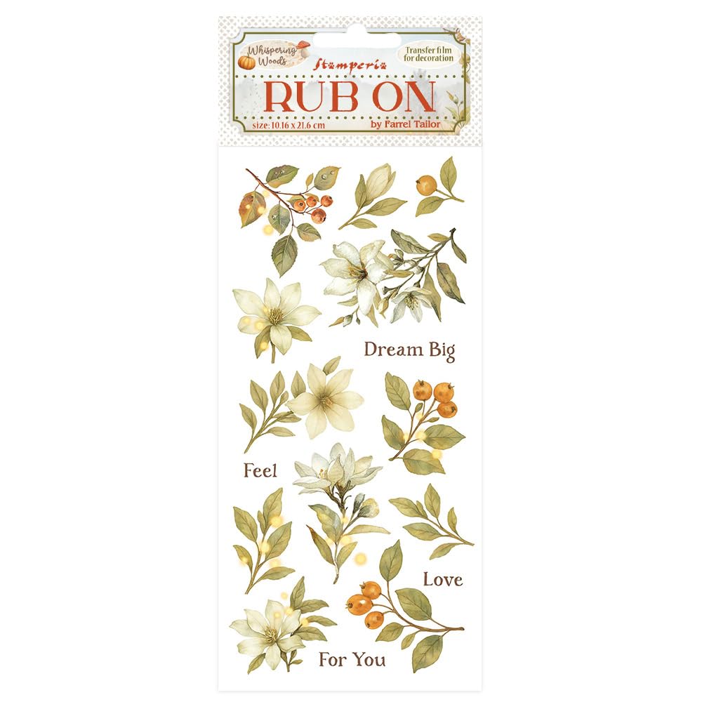 Stamperia - Rub-on for Scrapbooks, Albums, Card Making, Bullet Journals and More, Easily Transfer Images onto Paper and Other Surfaces, Perfect for Crafts and Gifting (Whispering Woods, Magnolia)