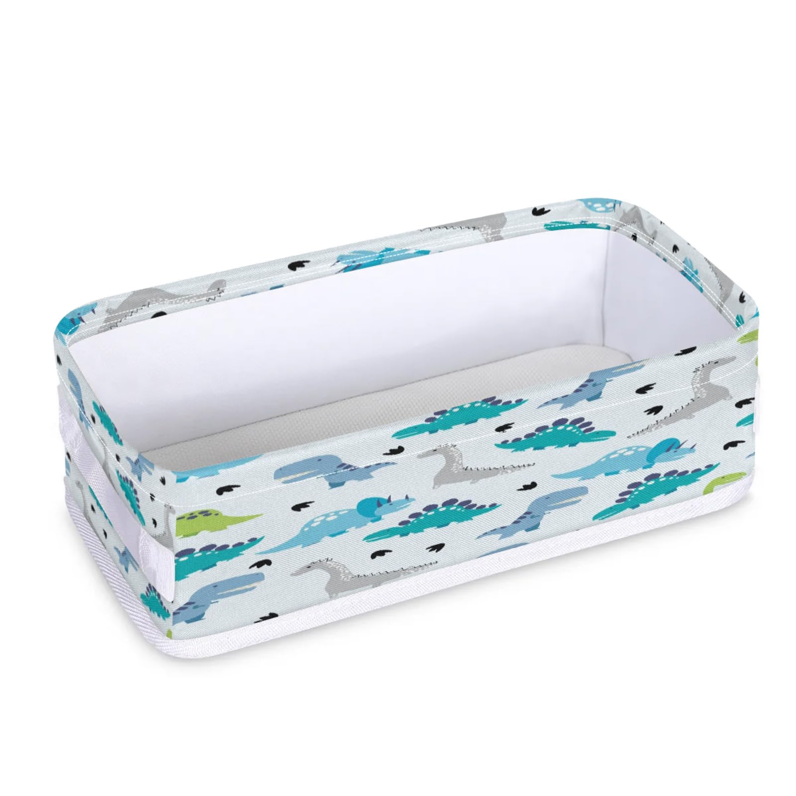 Tablerazzi Toilet Tank Topper Paper Basket with Handle, Cartoon Blue Dinosaur Bathroom Storage Basket for Organizing, Small Fabric Storage Bins for Bathroom Decor