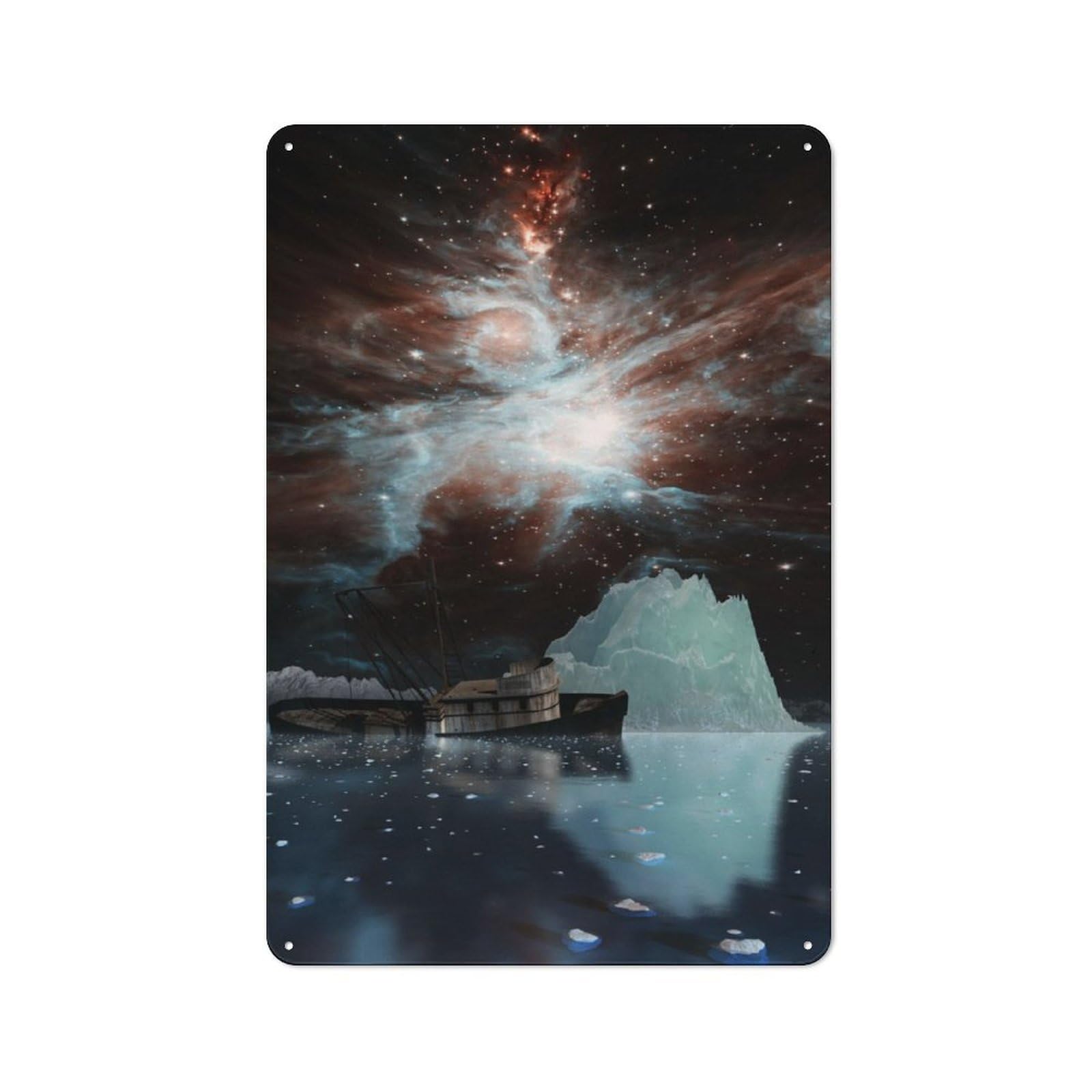 Junmoney Boat And Iceberg Metal Plaque 30X20cm With For Garage Wall, Retro Decor, For Garage Decor Collectors Refreshing A Room In Autumn