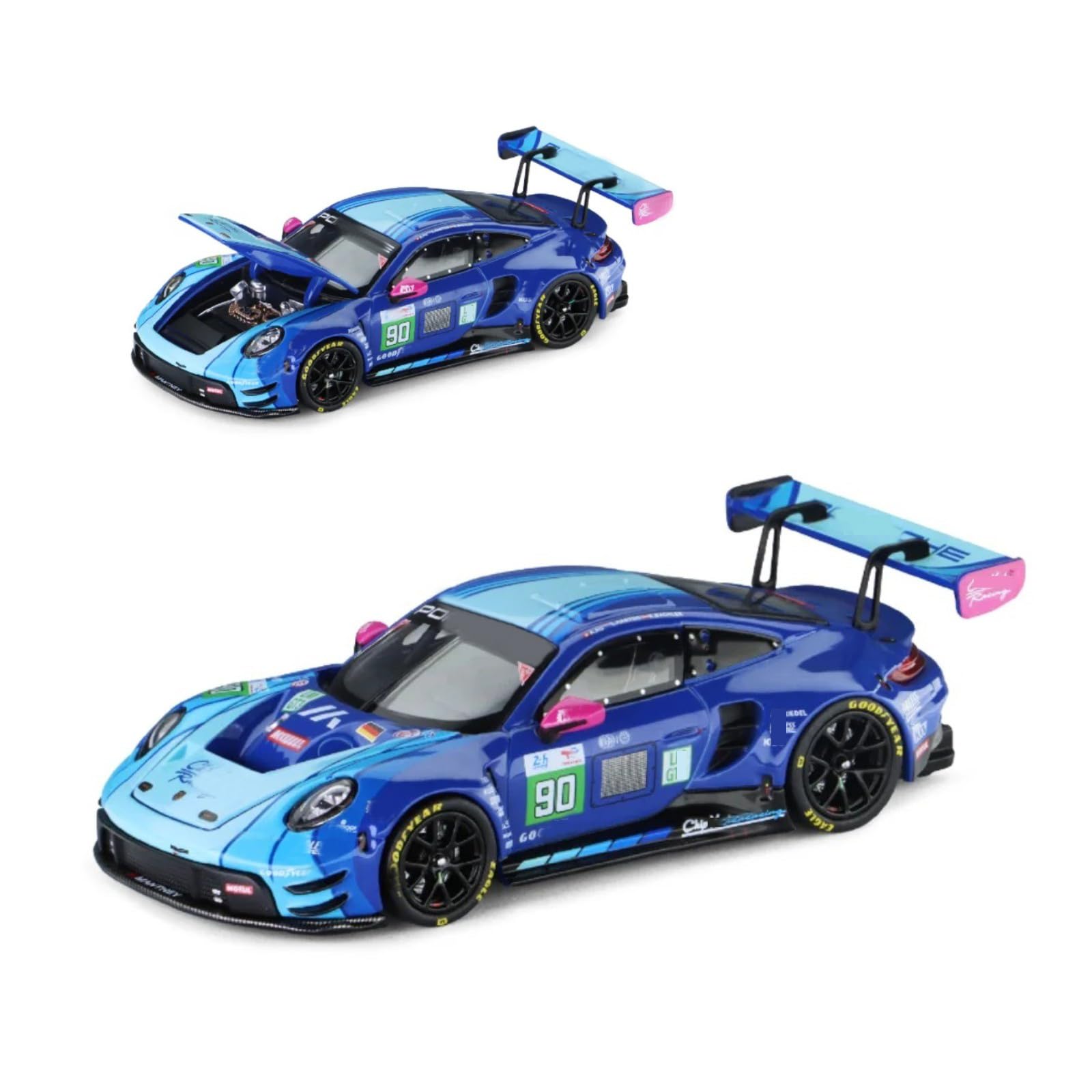 HTLNUZD 1/64 911 GT3 R24H #90 Modèle de voiture de course en alliage moulé