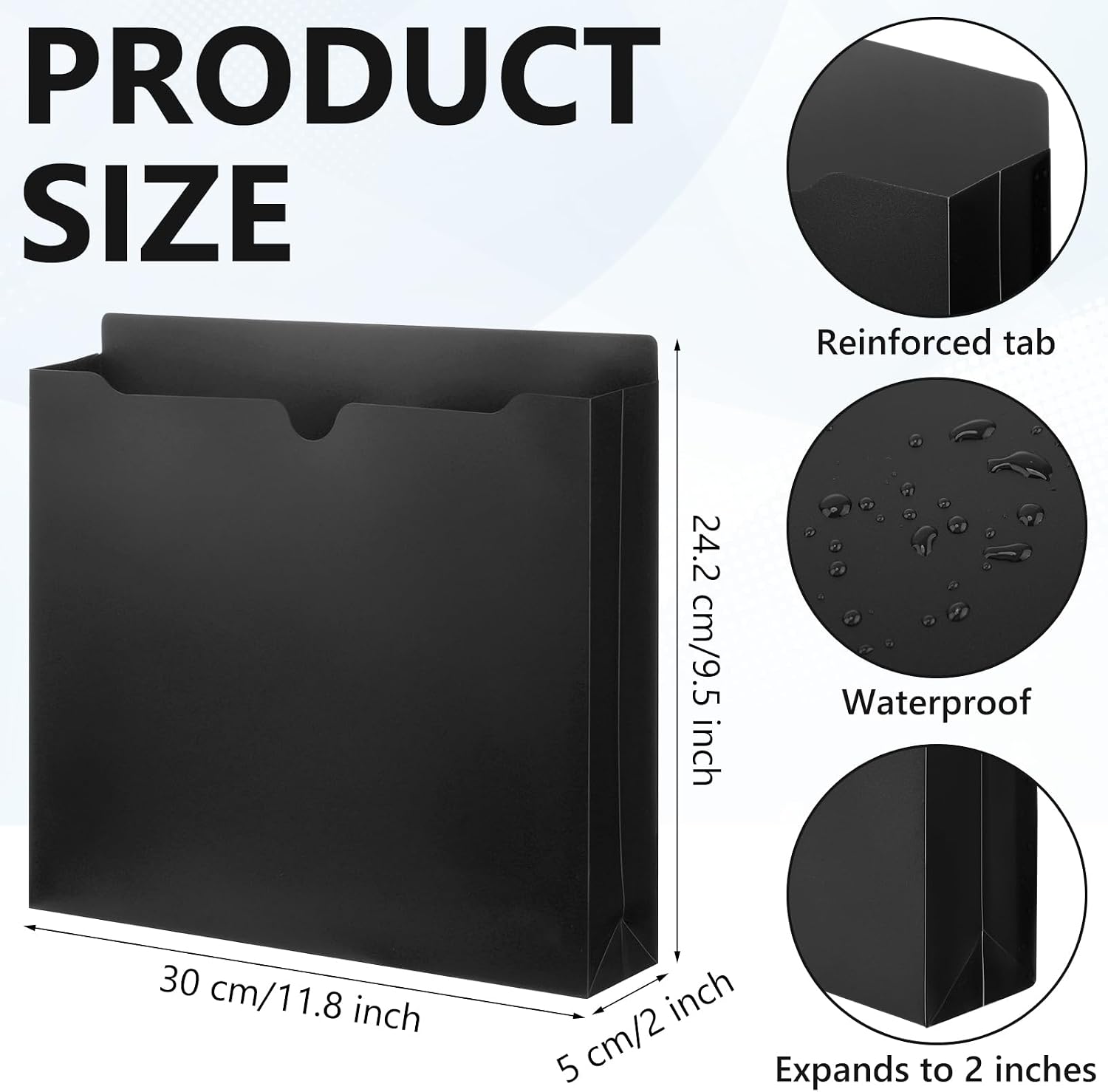 Dunzoom 50 Pack File Jackets Letter Size 2 Inch Expansion Manila Plastic File Folders Expandable Heavy Duty Reinforced Straight Cut Tab Expandable Document Jacket for Office(Classic,Black)