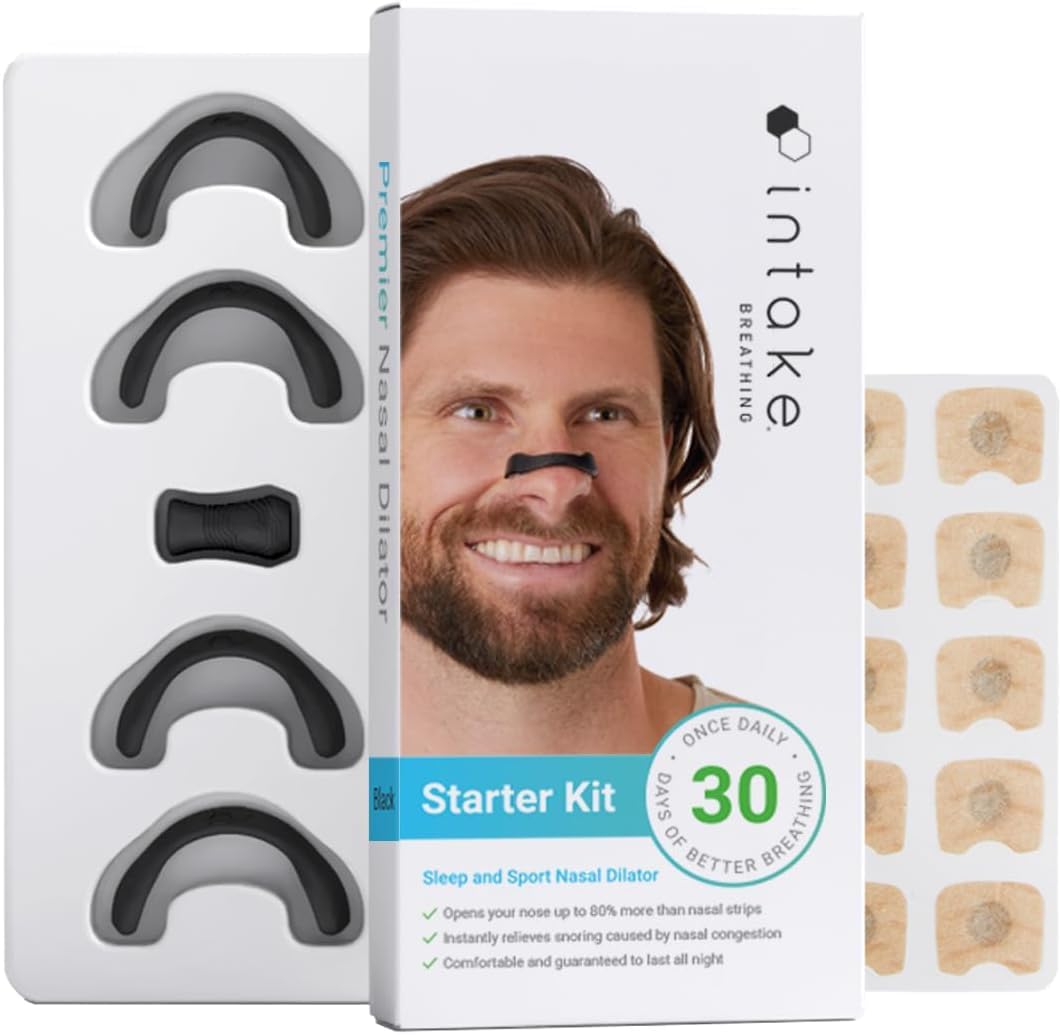 Intake Breathing Nasal Strip Starter Kit (30 Count, Black) Boost Oxygen Intake