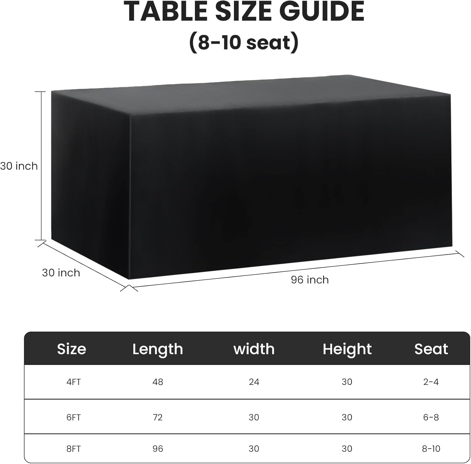 2 Pack Fitted Tablecloth for 8 Foot Rectangle Tables 96 x 30 Inch Black Table Covers Water Resistant Polyester Table Cloth for Wedding, Parties,Display, Trade Show (Black) - Image 2