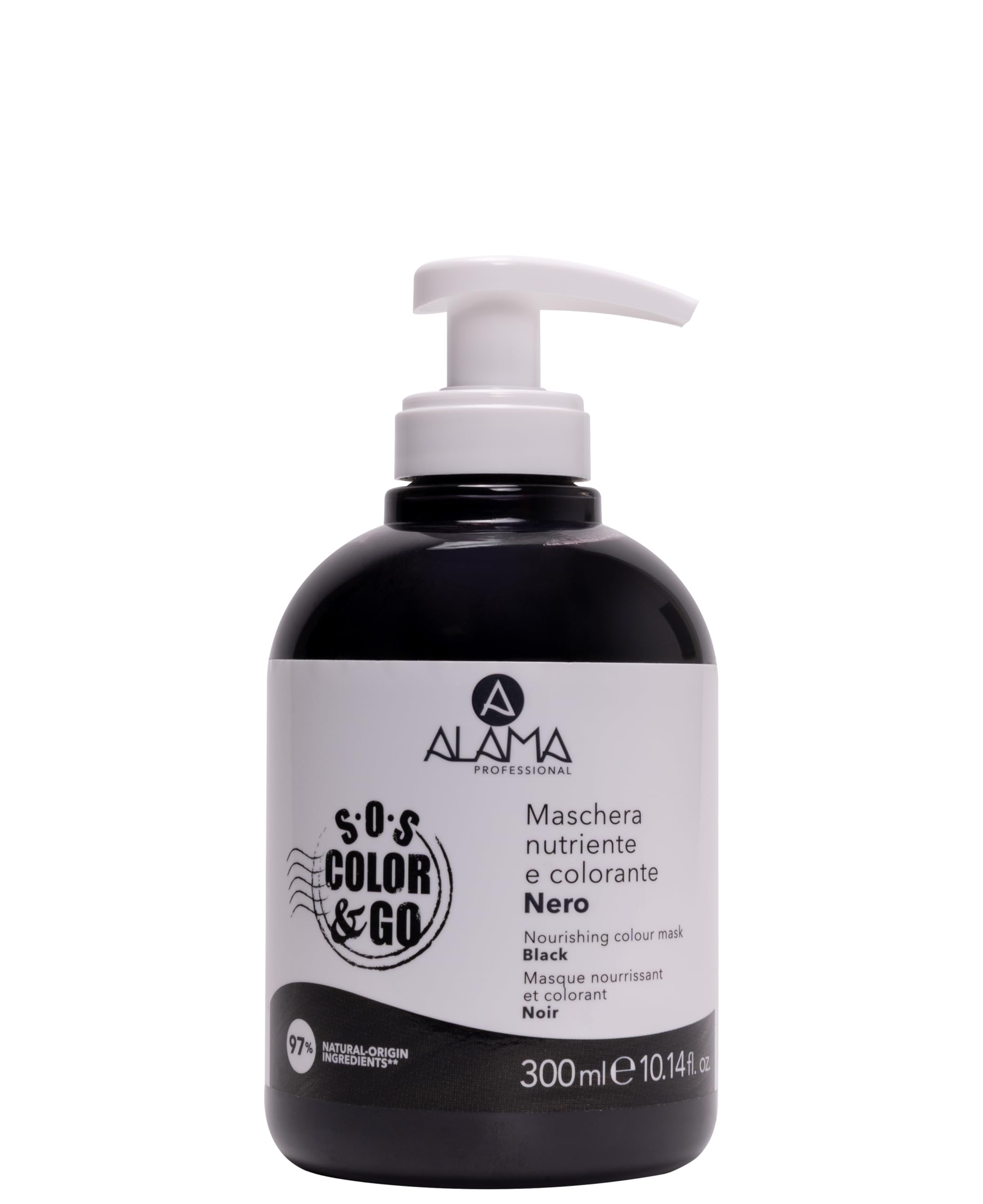A ALAMA Professional Alama Professional S.O.S Color&Go Maschera Colorata Nera, Nutriente, Ravvivante, Riflessante e Tonalizzante per Capelli Naturali, Colorati e Con Mèches, 300 ml
