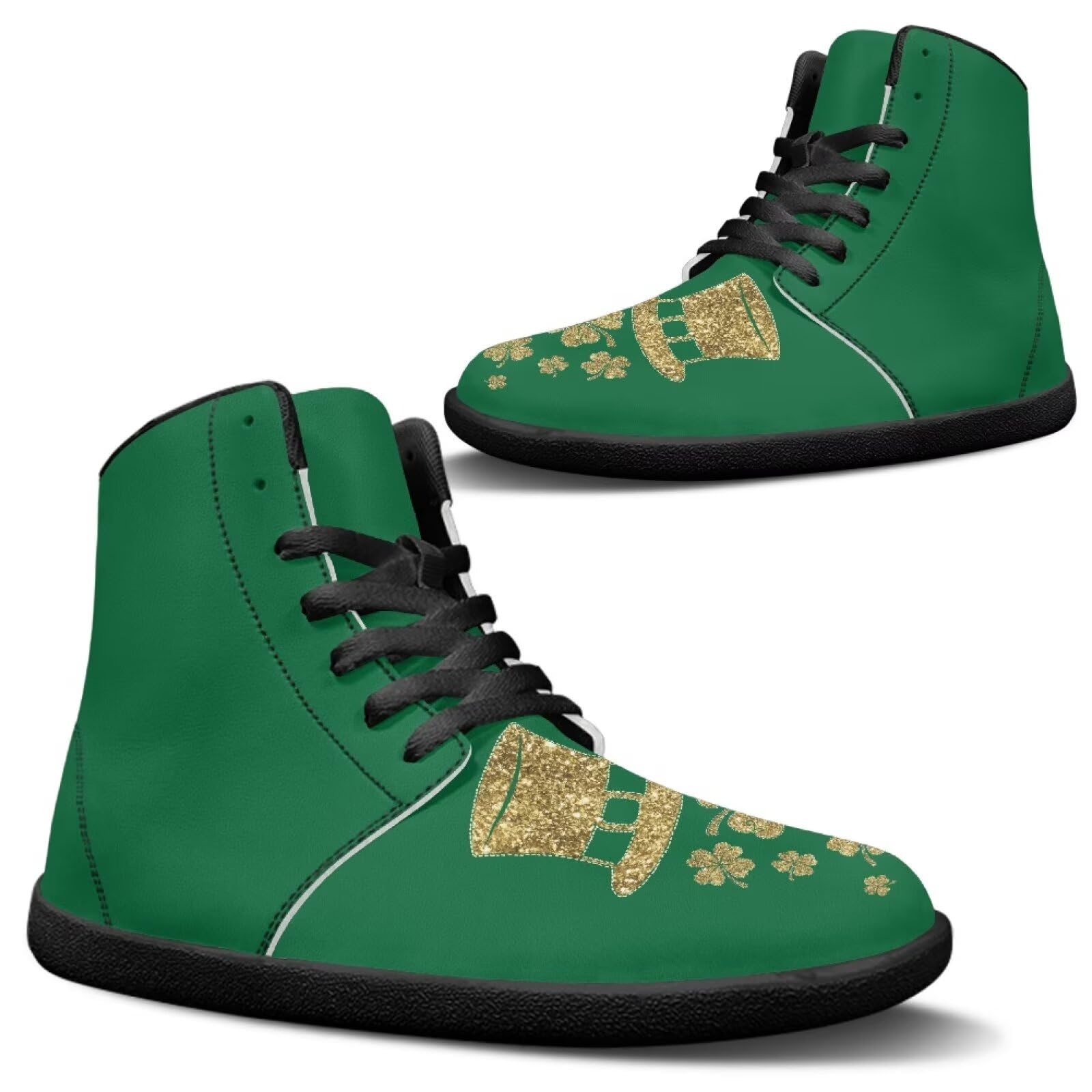 Fuxowvby St. Patrick's Day Barefoot Women Casual Wide Toe Zero Drop Non-Slip Lightweight Cozy Running Tennis Sneakers High Top Waterproof Athletic Outdoor Walking Sneaker for Women Black US 13.5