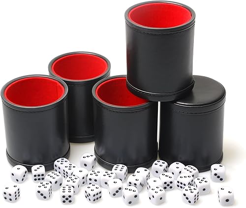 Miniatura 7 de Paquete de 5 tazas de dados de piel sintética con forro de fieltro de terciopelo con 30 dados de puntos para juegos de dados Yahtzee Farkle