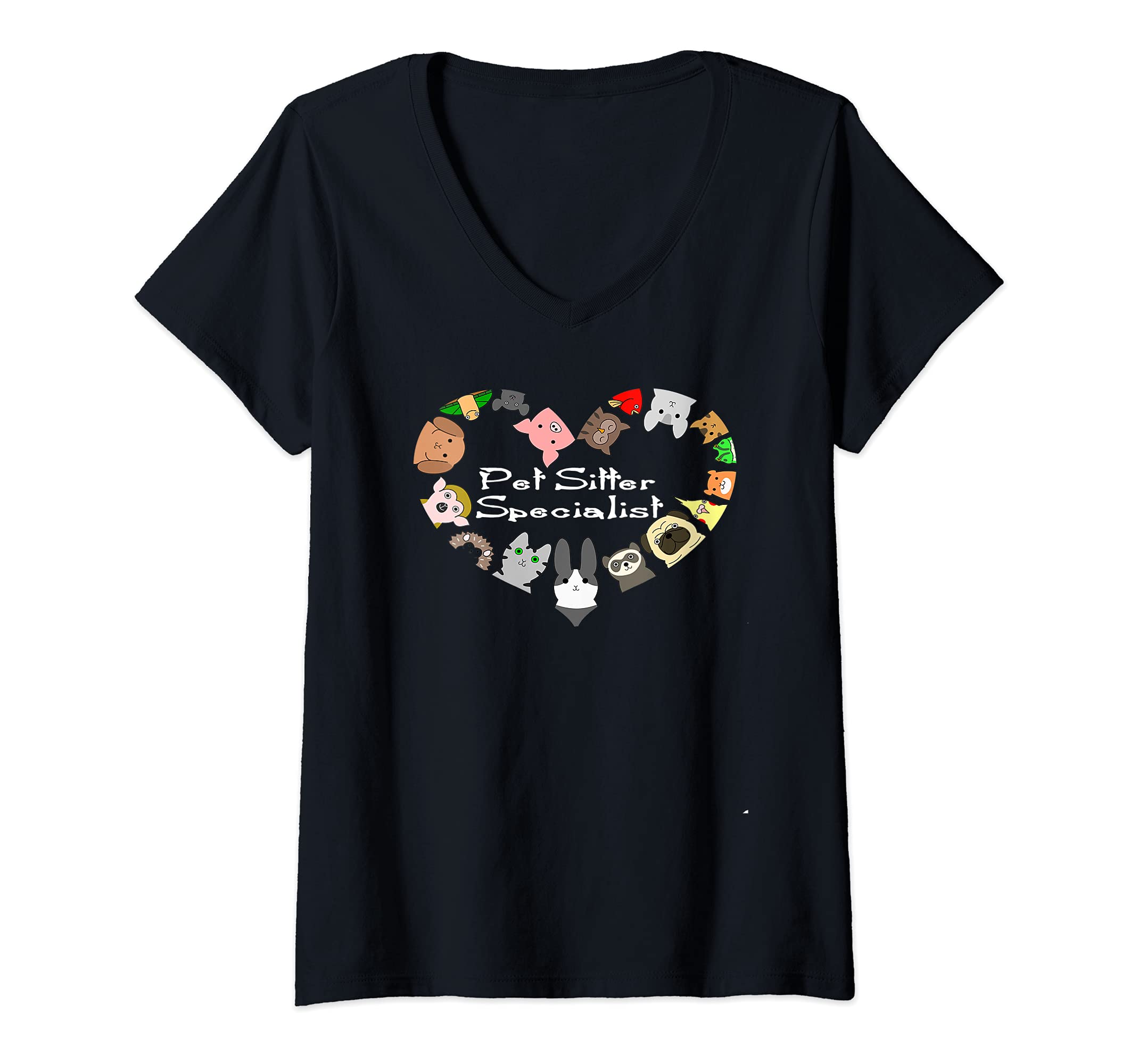 Womens Pet Sitter Specialist Sitting Animals Dog Cat Pig Apparel V-Neck T-Shirt, Black