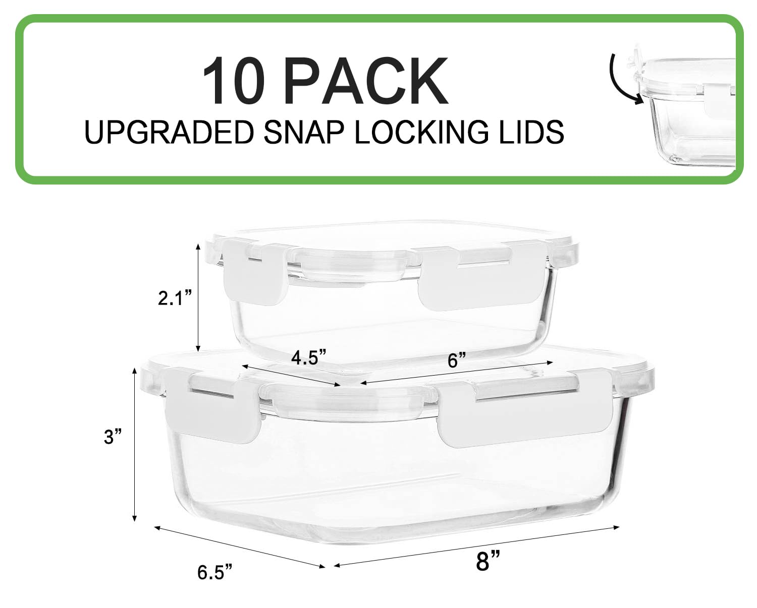 MCIRCO Glas-Frischhaltedosen Set für Lebensmittel,20 Teile (10 Behälter, 10 Transparente Deckel) Spülmaschinen, Mikrowellen & Gefrierschrankfreundlich - Auslaufsicher, BPA-frei,white…