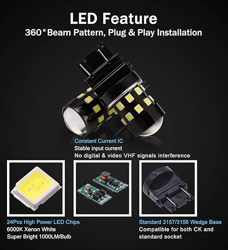 Miniatura 8 de BRISHINE Bombillas LED superbrillantes 3157 3156 3057 3056 4057 4157 3157K T25 3457 rojo brillante 9-30 V sin polaridad 24-SMD chipsets LED con