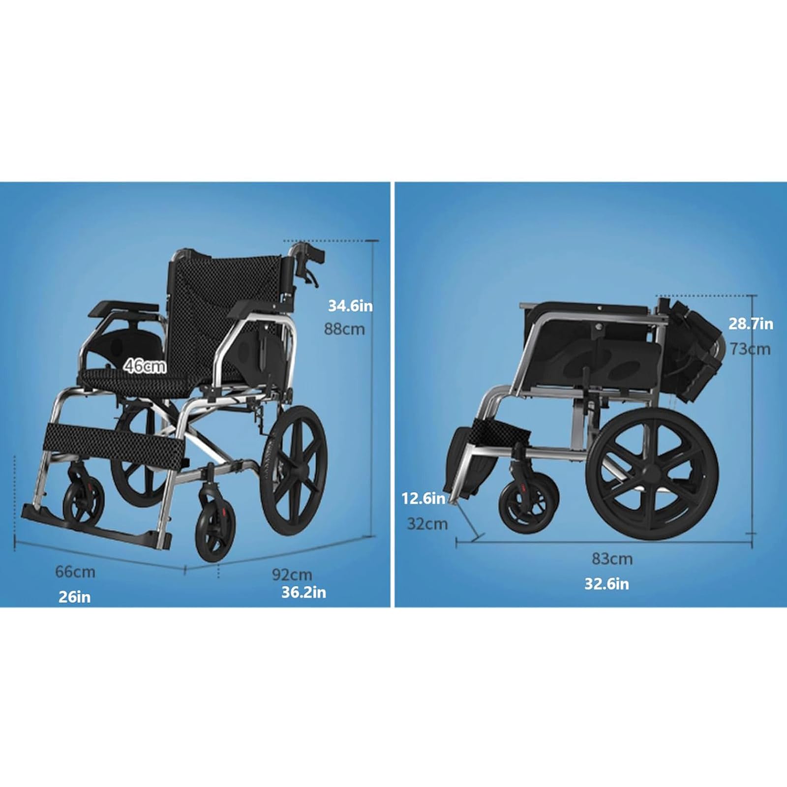 Wózek inwalidzki Aluminium transportstoel met handrem en afneembare pedalen Opvouwbare rolstoel Ademend zitkussen Transportrolstoel wygodne
