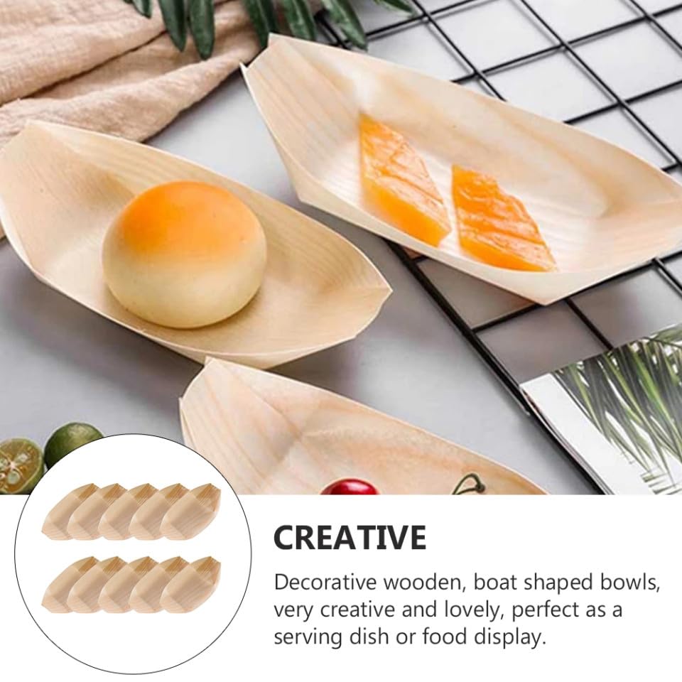 Platos desechables de madera forma barco x50 miniatura 3