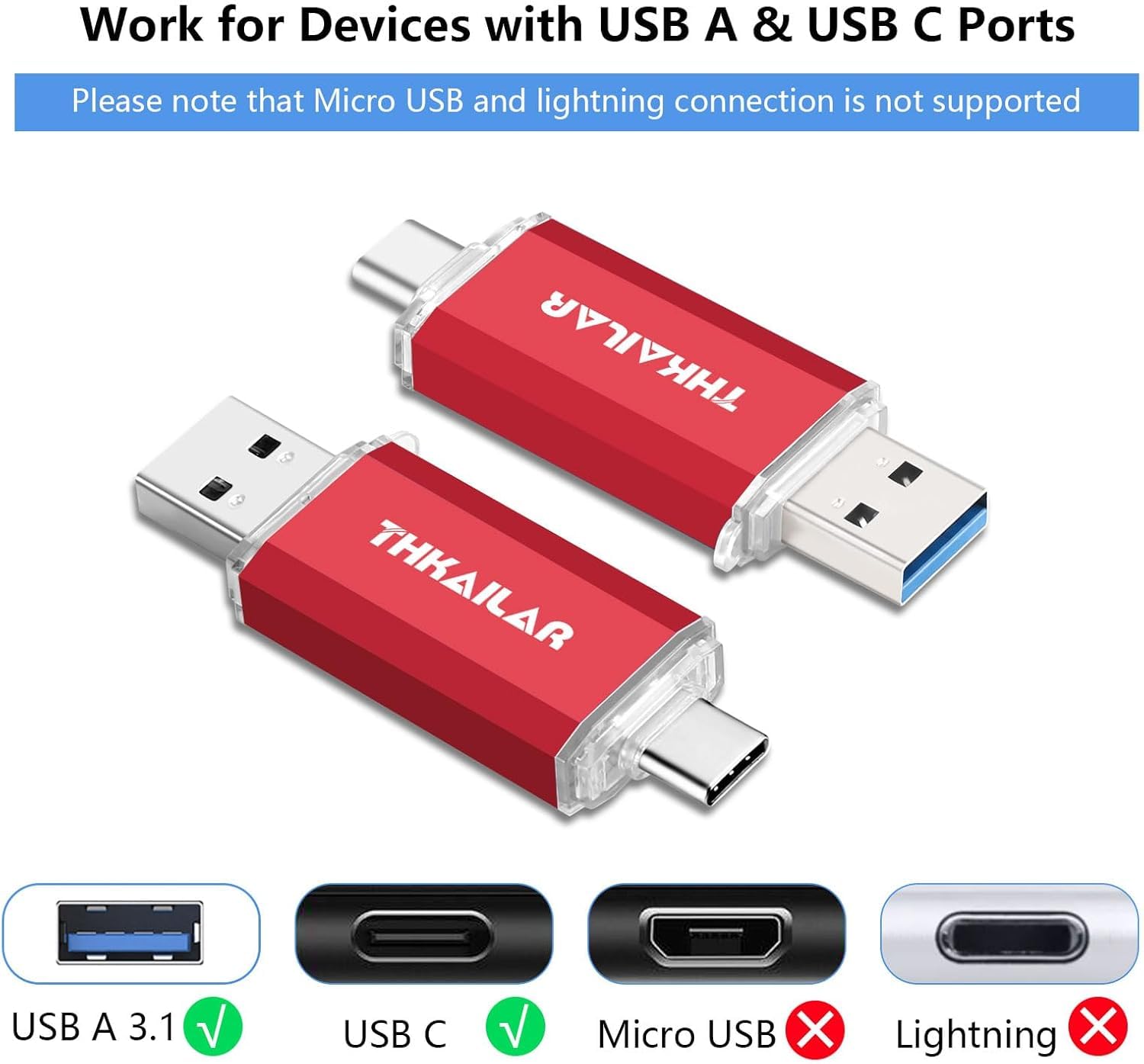 THKAILAR Paquete de 5 unidades flash USB C Fat32 de 32 GB OTG de alta velocidad para almacenar datos, unidad USB 3.0, unidad de pulgar C, compatible con Samsung, Mac Pro, portátiles, tabletas, PC