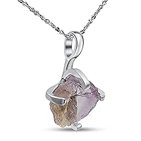 Vista 9 de Natural raw smoky quartz pendant chain necklace with white gold over 925 solid sterling silver, birthstone dainty solitaire gift for her, uniquelan