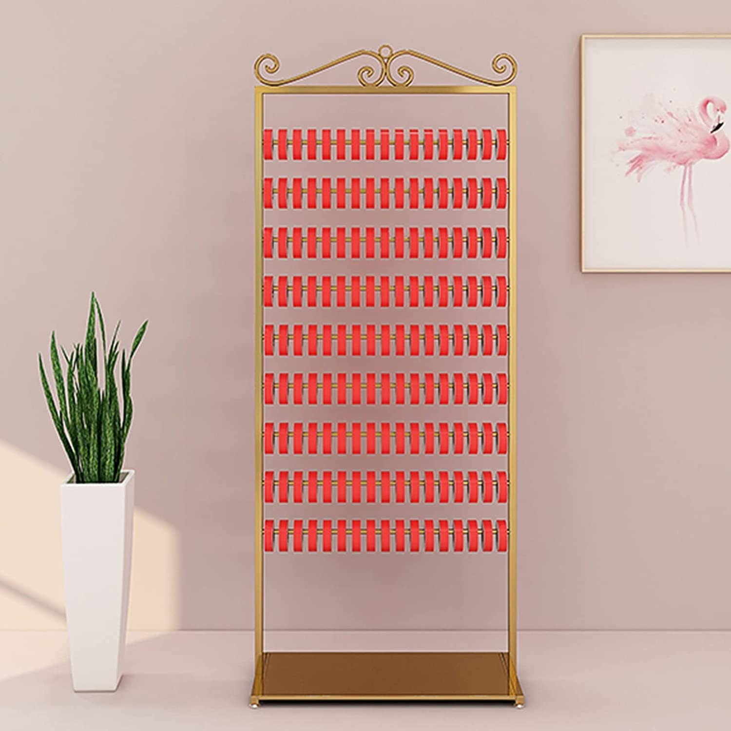 UWYTGF Craft Room Organiser Display Display Stand Gold Metal Storage Organizer Versatile,9 Tier Large Capacity Ribbon Holder Stand for Wrapping Paper/Silk Scarf/Towels/Scarf,Dis,Gold,27.5X15.7X66.9In