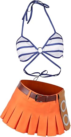 Taiture Women Nami Swimsuit Cosplay Costume Yellow Nami Skirt Dress Swimwear Swimsuits Bikini Outfit Live Action Movie Suit