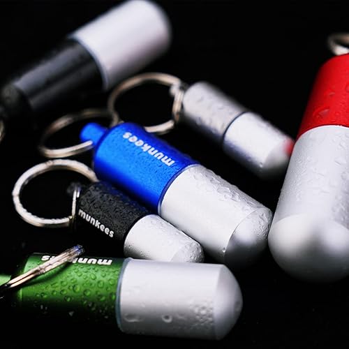 Miniatura 4 de munkees Pastillero portátil pequeño impermeable cápsulas EDC llavero, botella de píldora de viaje para camping, senderismo, mochilero, contenedor