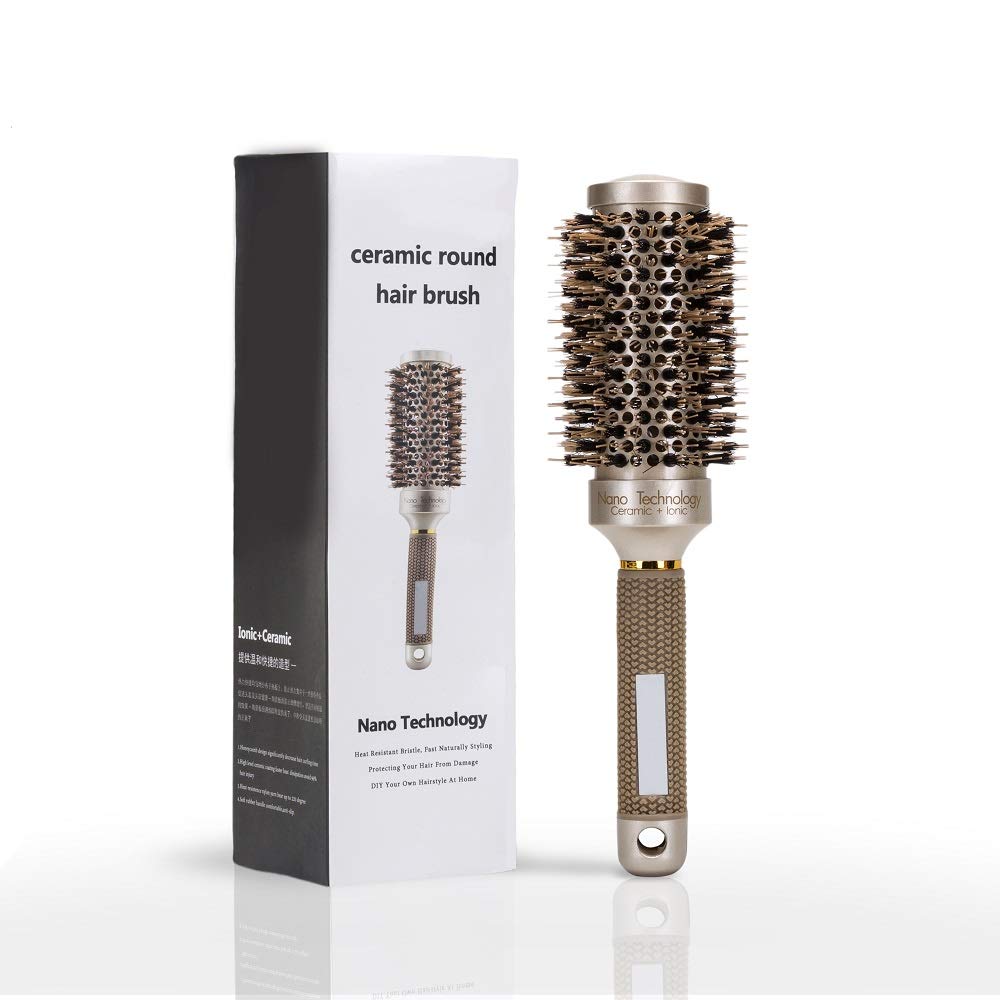 Round Brush for Blow Drying, Round Hair Brush, Nano Technology Thermal Ceramic Barrel Ionic Anti-Static Blowout Hairbrush with Boar Bristle, for Hair Styling, Curling Straightening, Volume & Shine