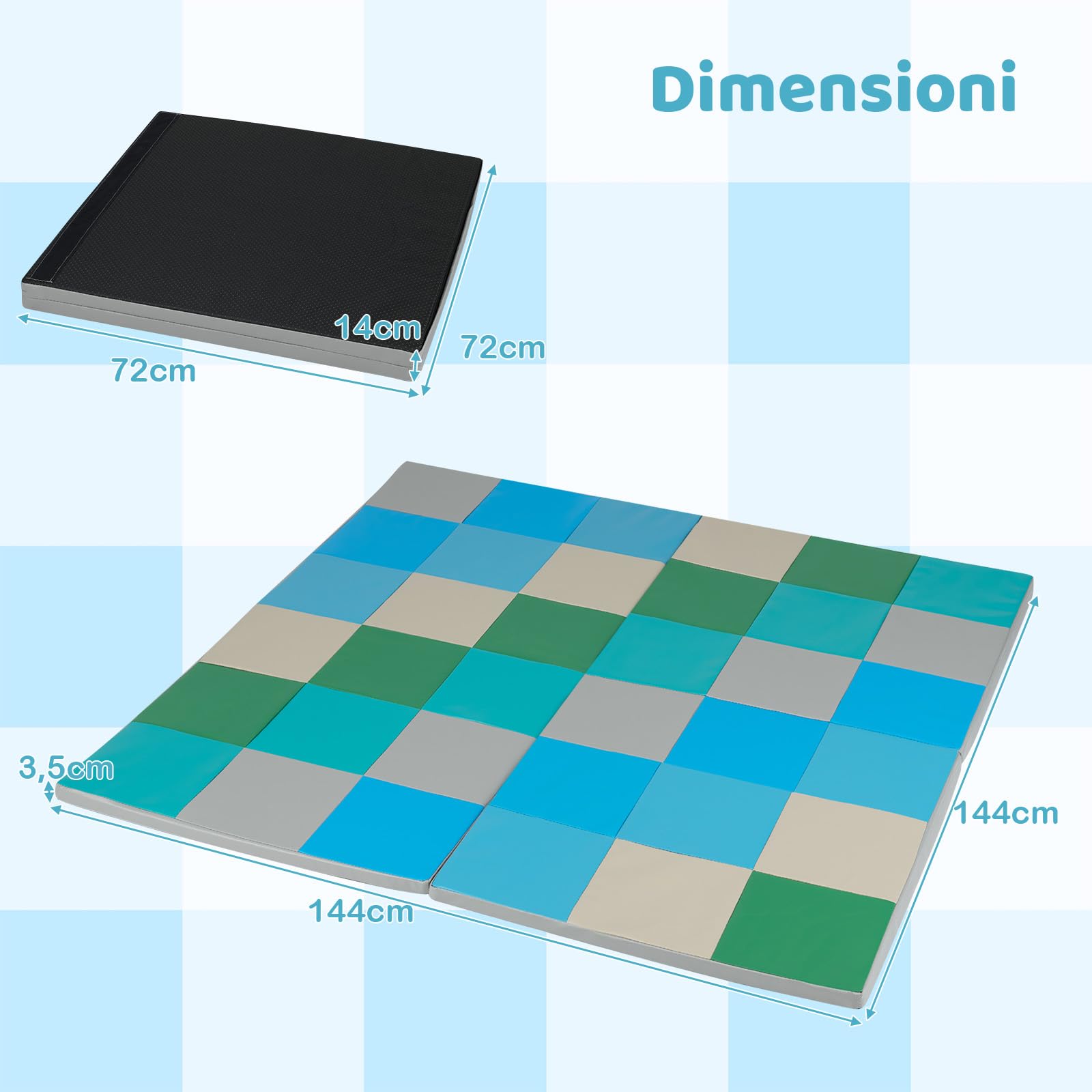 COSTWAY Tappeto Gioco Pieghevole, 144 x 144 cm, Tappetino da Ginnastica con Pelle Impermeabile, Tappeto da Pavimento per Cameretta (Blu+Verde)