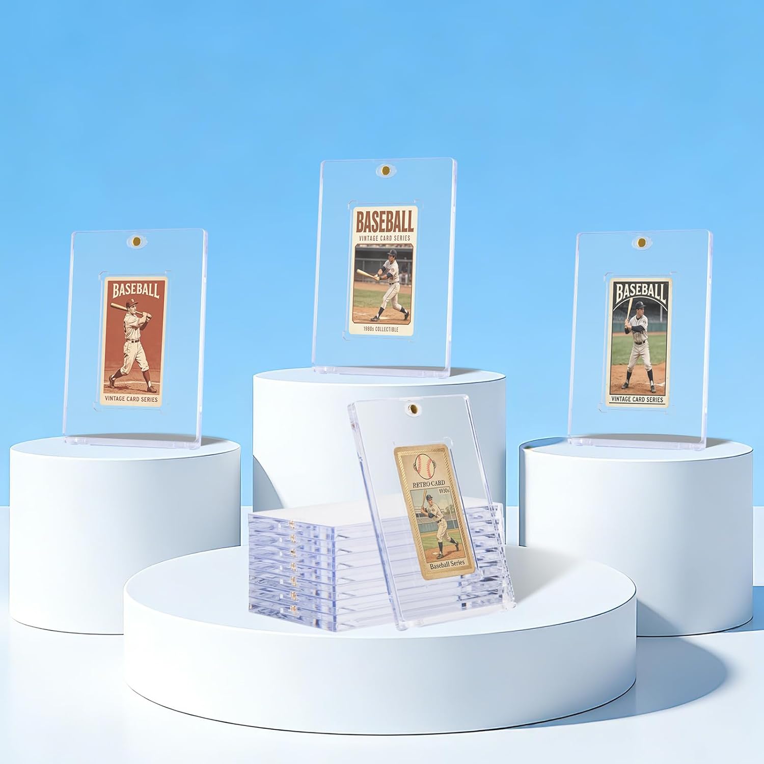 5-Pack Mini Size Card Magnetic-Holders - 35pt One Touch Small Card Magnetic Case, Standard Trading Card Protectors for Collectible Cards, UV Resistant Clear Display Cases
