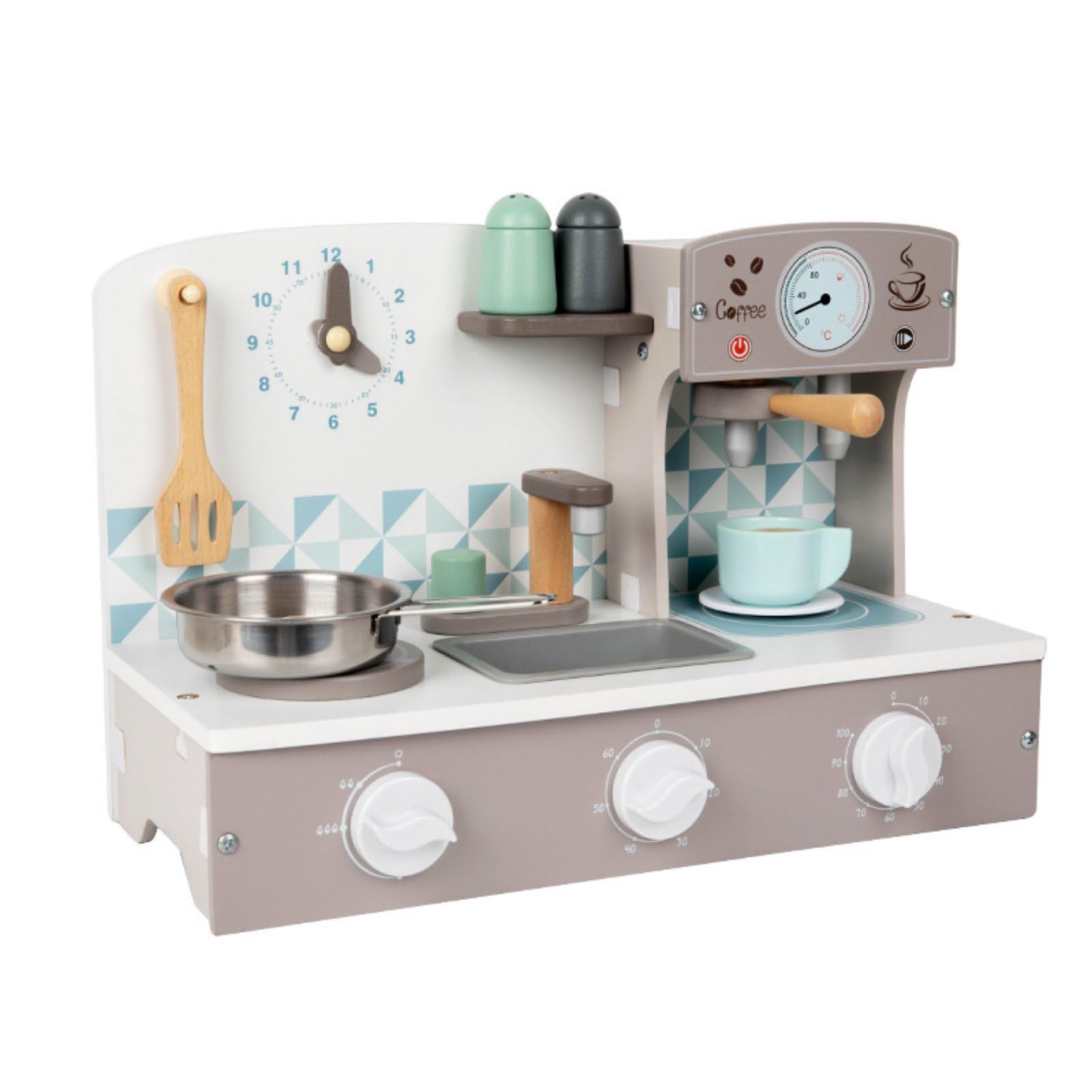 Children Play Kitchen Cocina de rol Cafetera de Juguete de Repostería Reloj Lúdico Tablero Estable de Madera y Metal Adecuado para Niños 4–6 Años Actividades en Casa Preescolar