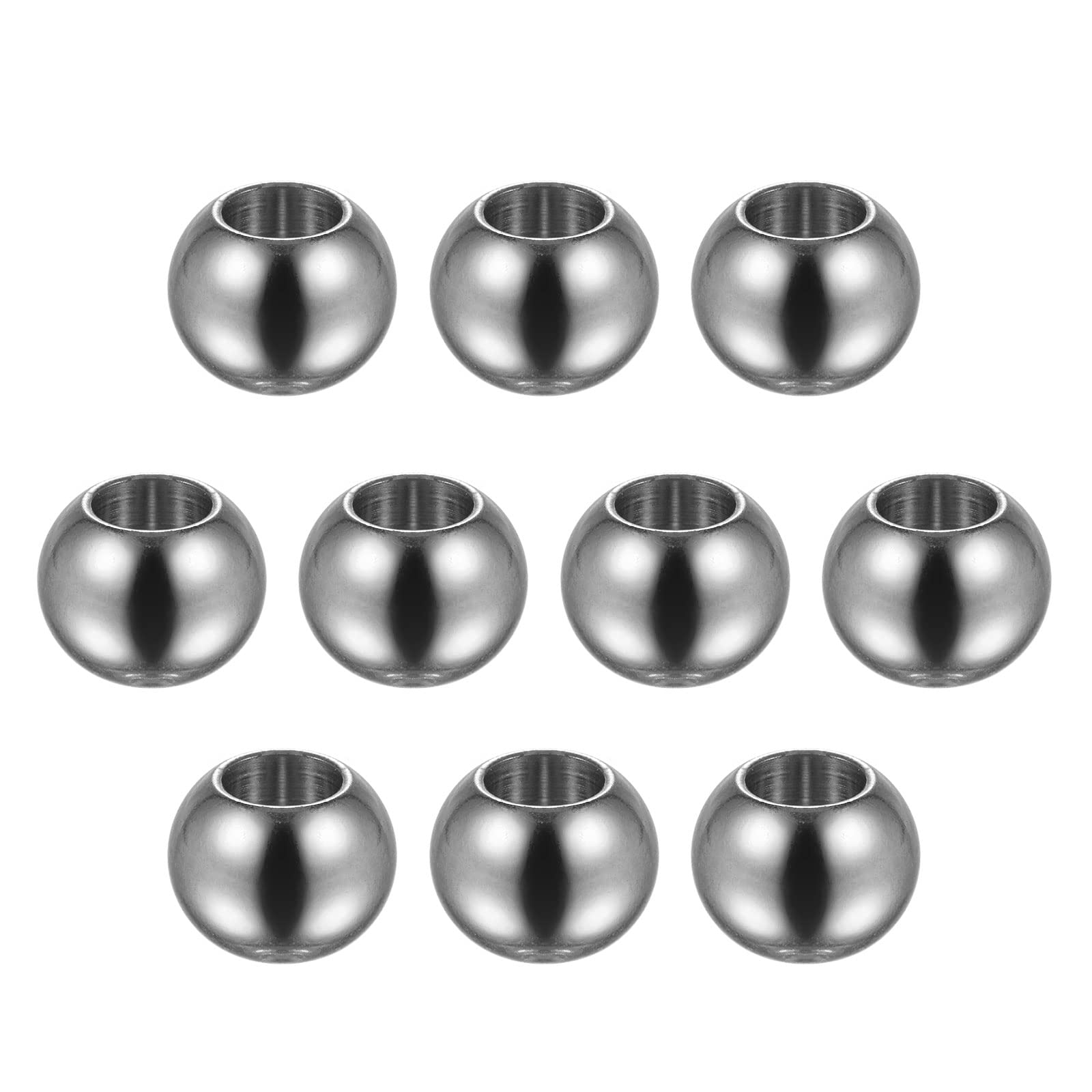 Harfington 10pcs Beads 10mm Stainless Steel 5mm Hole Dia Bead