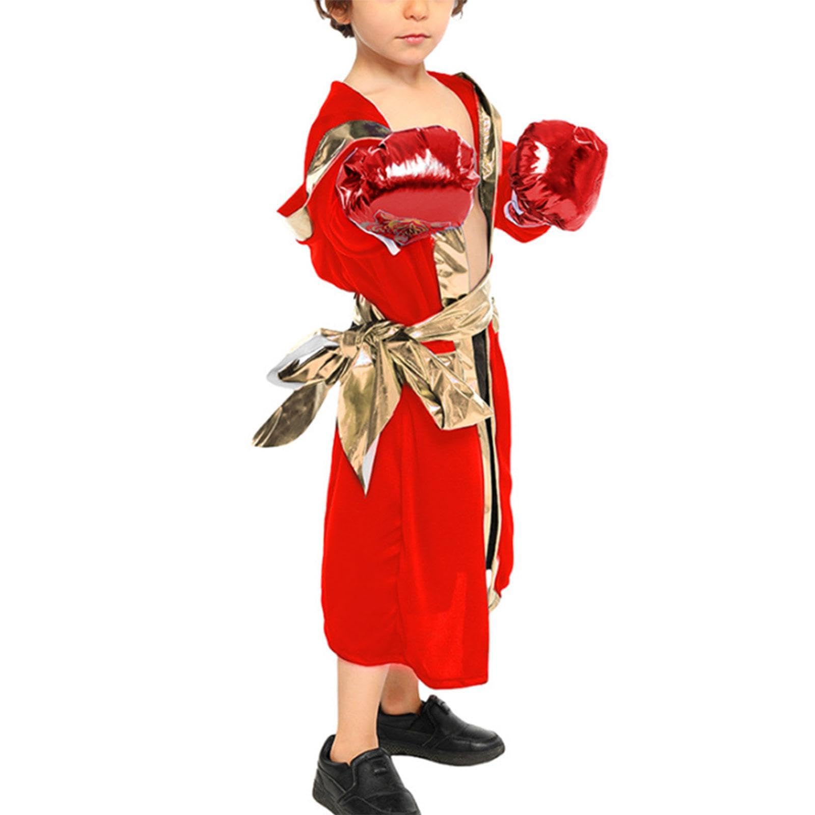 3 Pièces Costume de Boxe Uniforme de Déguisement Complet Tenue de Scène de Boxeur avec Gants en Tissu Doux et Respirant Adapté pour