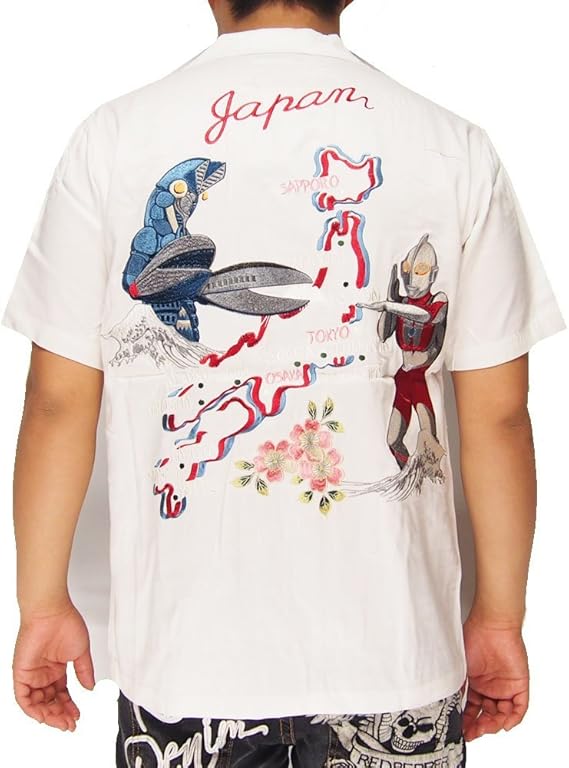 Amazon ウルトラマン コラボ バルタン星人 日本地図刺繍 ボーリングシャツ Ten Strike テンストライク 半袖 Ulbs 001 ホワイト M シャツ 通販