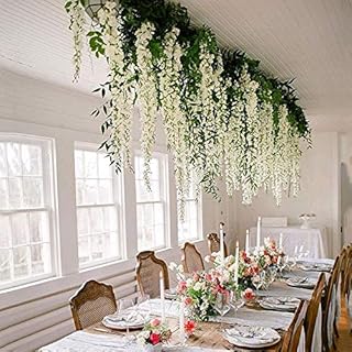 XHXSTORE 12PCS 3.6 Feet/Piece Wisteria Artificial Flowers Hanging Artificial Wisteria Garland Fake Wisteria Vine Faux Silk Wisteria Ivy Hanging Flower for Wedding Garden Home Party Hotel Decor White