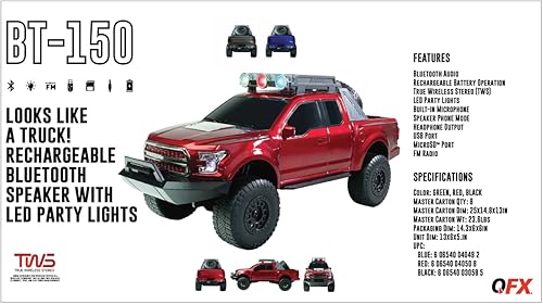 Miniatura 5 de QFX Altavoz de réplica Bluetooth 150 para camioneta, altavoces de 3 pulgadas, enlace manos libres, micrófono integrado, radio FM y luces LED de