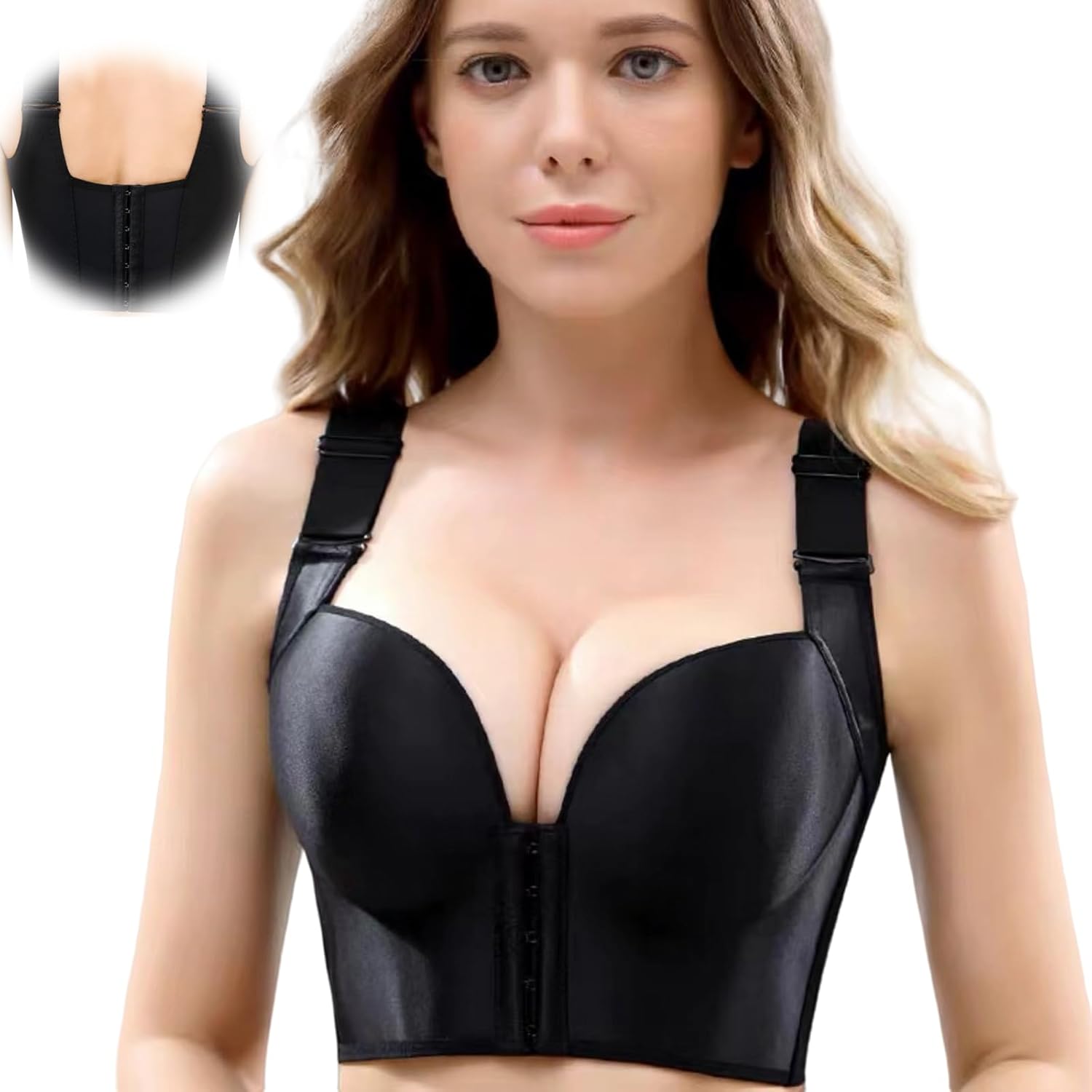Front Closure Back Smoothing Bra, Hide Back Fat Deep Cup Bra, Push Up