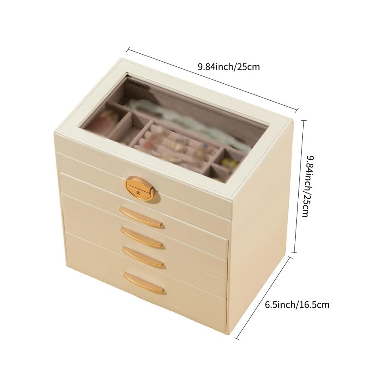 Stojak pudełko na biżuterię ze szklaną pokrywą szuflady design