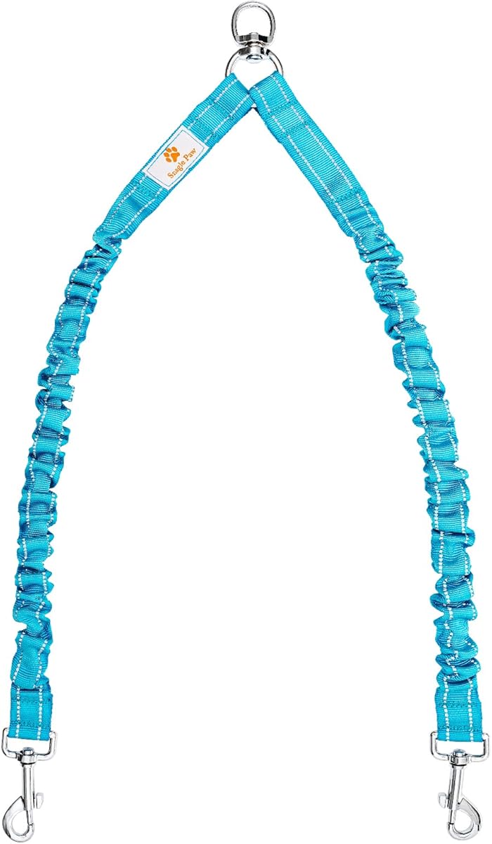 Tangle Free BungeeX2 Double Dog Leash Coupler, 360° Swivel No Tangle Dual Dog Walking & Training Leash|0-30lbs|, Comfortable Shock Absorbing Reflective Lead by Walk 2 Dogs with Ease