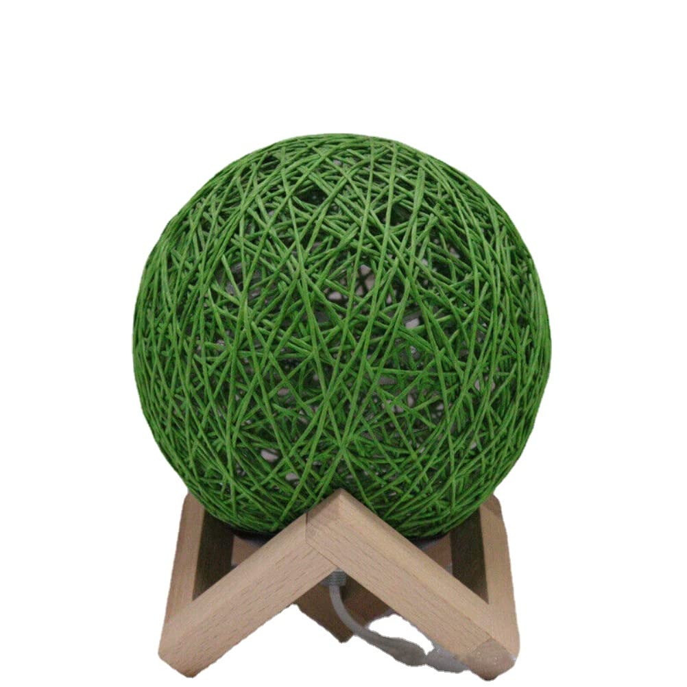 anso Rattan Ball LED Table Desk Bedside Night Light with Base Lamp Home Bedroom Multicoloured (Green)
