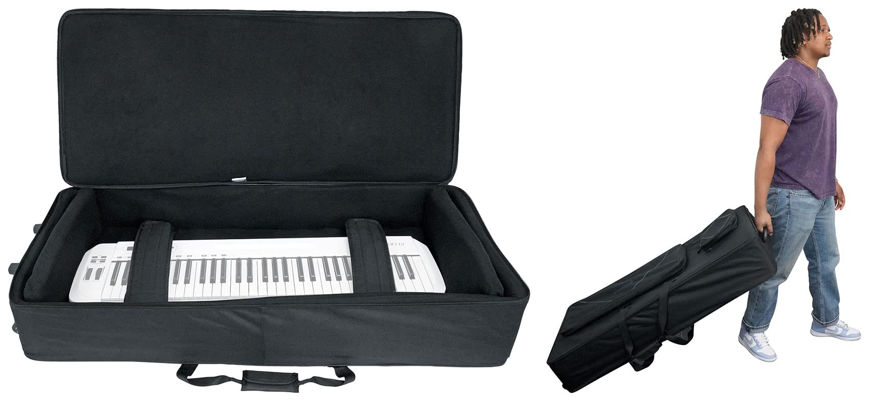 Rockville BEST BAG 61-Key Padded Keyboard Gig Bag Case - Rigid Protection With Removable Foam Insert