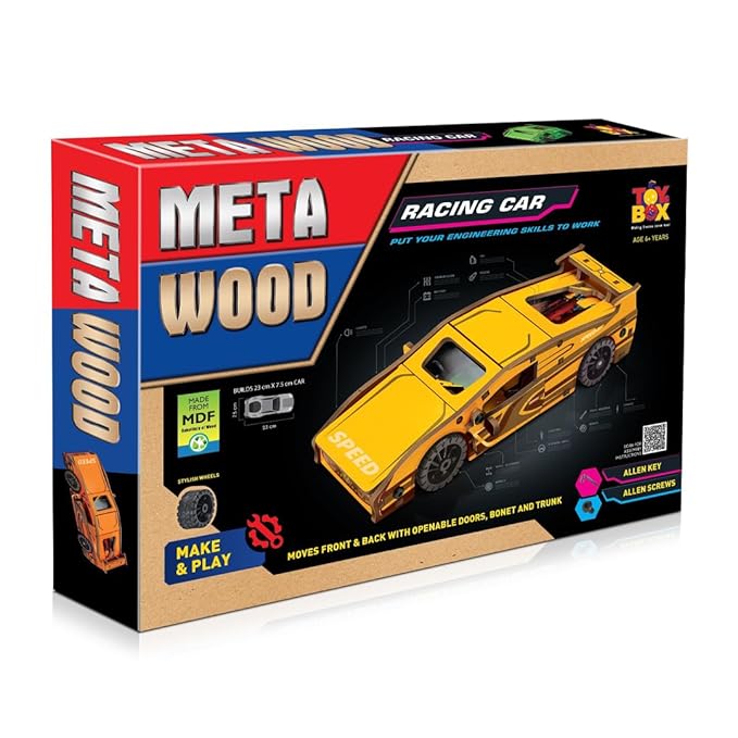Toysbox Meta Wood Racing Car Make & Play Building Kit, Educational Toy Car Construction Set with Instructions, for Boys and Girls 6+ Years