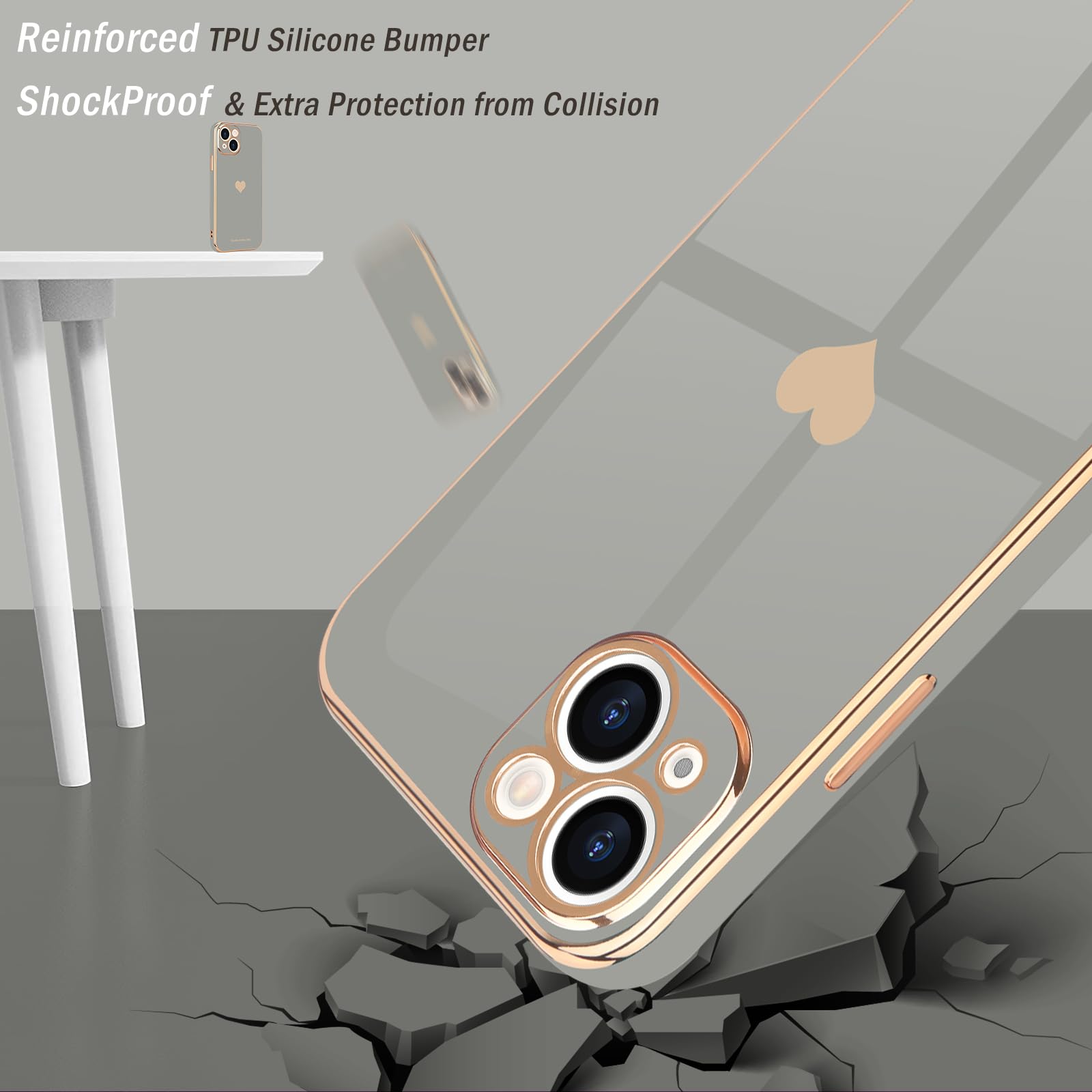 Teageo for iPhone 14 Case Cute Heart Pattern for Women Girls Slim Luxury Bling Plating Soft TPU Anti-Scratch Shockproof Bumper Phone Case for iPhone 14 - Image 4