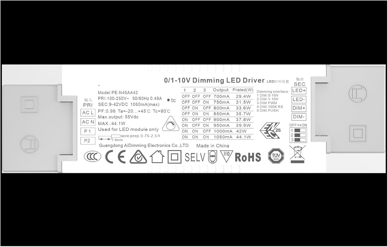 F45AA Flicker-Free 45W 0-10V 1-10V dimming Power Supply