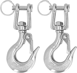 Hilitand 2Pcs Lifting Clevis Chain Hook, 304 Stainless Steel Swivel Lifting Clevis Rigging Accessory with Safety Latch(1/2 (1500kg)), Linear Motion Parts