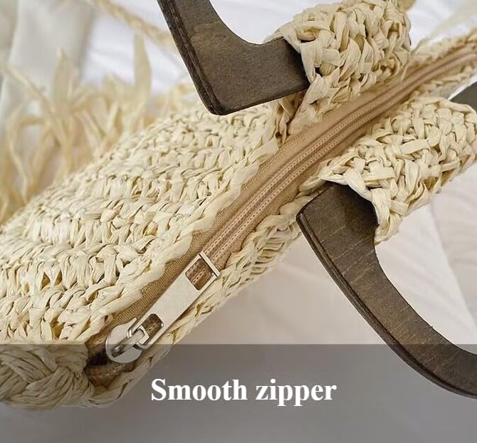 Straw Woven Tassel Handbag Crossbody Bag Wooden Top Handle Beach Vacation Versatile Chic Bohemian Summer Clutch Hobo Totes4