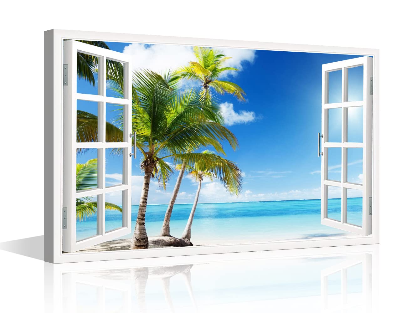 TISHIRON 3D Window View Seaside Effect Canvas Wall Art Prints for Living Room Bedroom Decor Office Kitchen Home Decoration Framed Ready to Hang 12x18inch — view 48