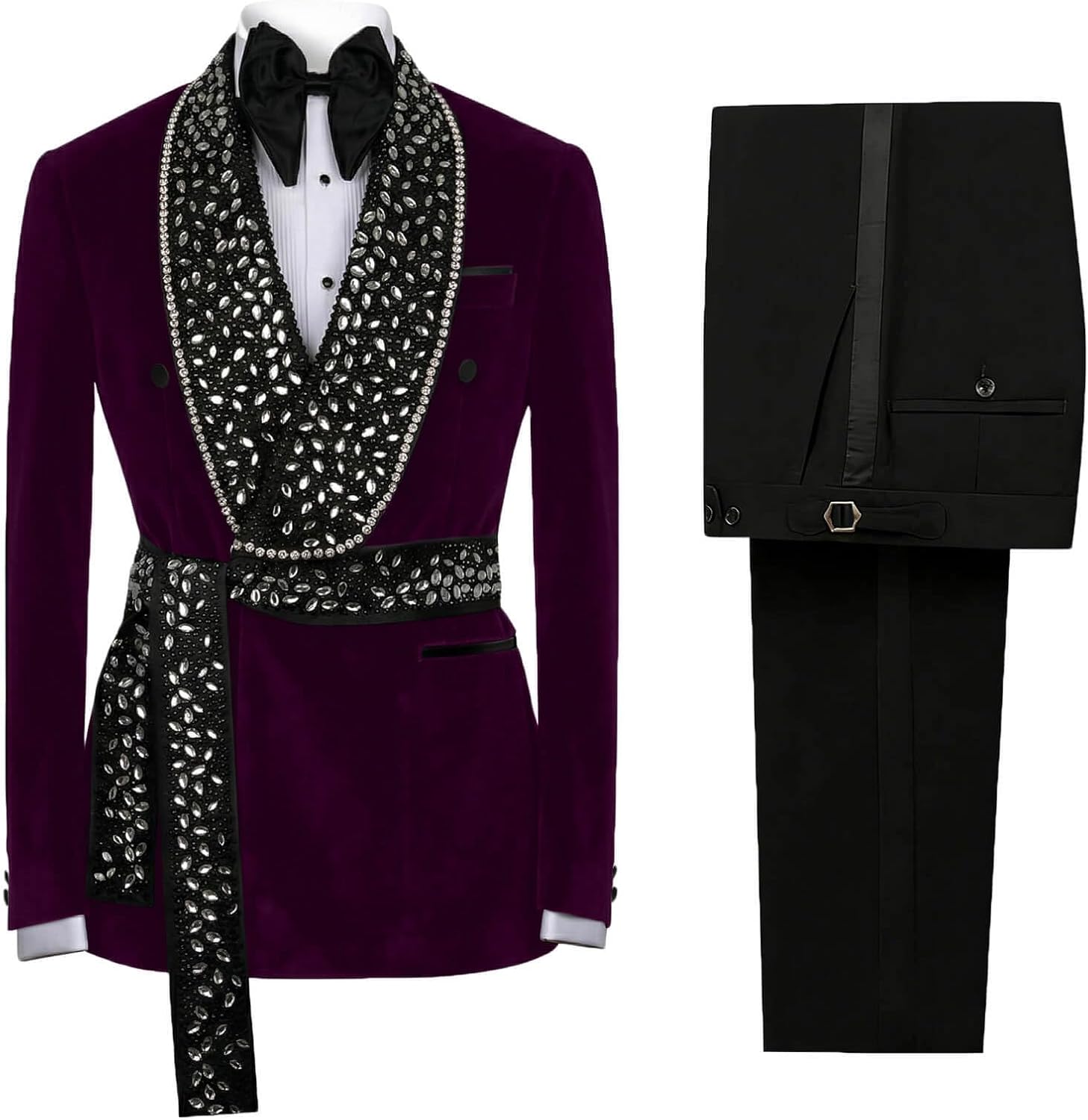 Men's Tuxedo Suit 2 Piece Slim Fit Shiny Rhinestone Mens Jacket Blazer for Dinner Party