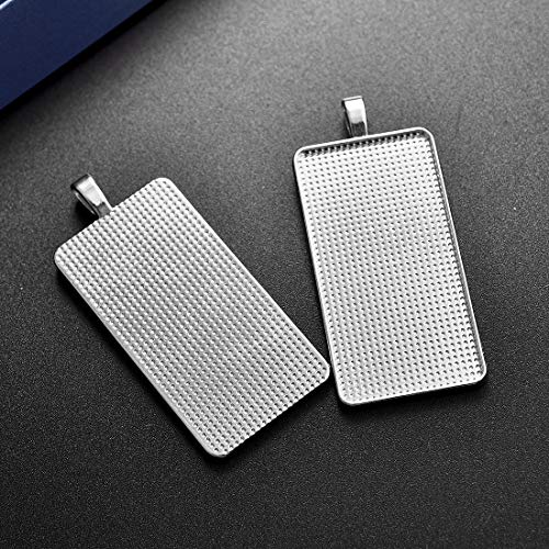 Drole 30Pcs Large Pendant Trays Kit-15Pcs Cabochon Bezel Trays With 15Pcs Rectangle Glass Dome Tiles For Jewelry Making 25×50Mm White K #TOP1