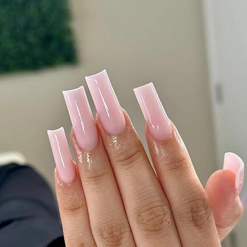 Uñas postizas a presión de color rosa, uñas postizas largas cuadradas de color sólido con diseños, uñas acrílicas extralargas reutilizables, uñas